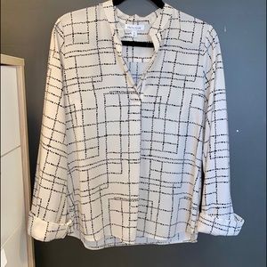 Prologue Cream Black Plaid Popover Blouse